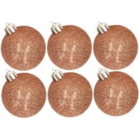 6x stuks kunststof glitter kerstballen koper 8 cm