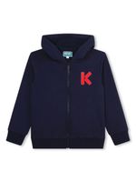 Kenzo Kids hoodie zippé à patch logo - Bleu - thumbnail