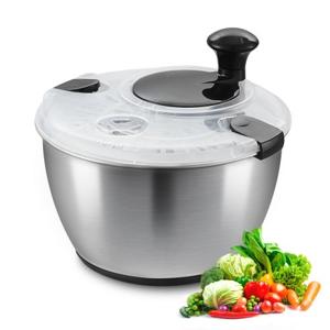 VEVOR slacentrifuge saladedroger met zwengelaandrijving 4,5 L, groentedroger, wasmachine, saladereiniger & droger met roestvrijstalen komdeksel, geschikt voor groenten, kruiden, bessen, fruit