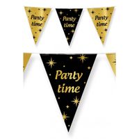 Leeftijd verjaardag feest vlaggetjes Party Time thema geworden zwart/goud 10 meter - Vlaggenlijnen - thumbnail