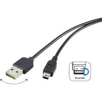 Renkforce USB-kabel USB 2.0 USB-A stekker, USB-mini-B stekker 1.80 m Zwart Stekker past op beide manieren, Vergulde steekcontacten RF-4096107