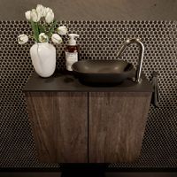Mondiaz Fowy toiletmeubel 60cm dark brown met blad en waskom urban rechts 1 kraangat