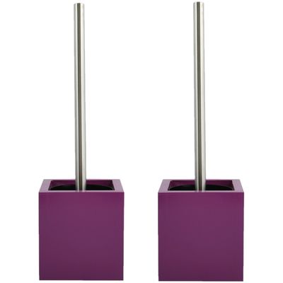 Toiletborstel MDF houten houder/rvs wc-borstel - 2x - paars - 37 x 11 cm