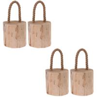 Deurstopper Boomstam - 4x - teak hout - met draagtouw - 14 cm - natuurlijk wonen