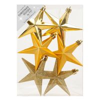 6x stuks kunststof kersthangers sterren goud 10 cm kerstornamenten