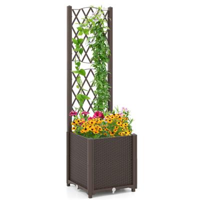 Verhoogde Tuinbak met Schutting Plantenbak voor Klimplanten Bloemen Groenten Staande Verticale Kweekbak 40 x 40 x 135 cm Koffie