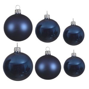 Glazen kerstballen pakket donkerblauw glans/mat 16x stuks diverse maten