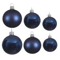 Glazen kerstballen pakket donkerblauw glans/mat 16x stuks diverse maten - thumbnail