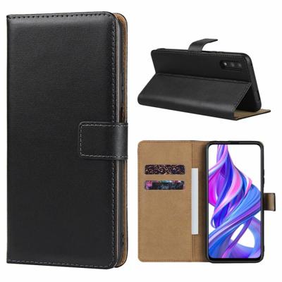 Lederen horizontale Flip holster voor Huawei Honor 9X met magnetische sluiting en beugel en kaartsleuf en portemonnee (zwart)