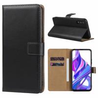 Lederen horizontale Flip holster voor Huawei Honor 9X met magnetische sluiting en beugel en kaartsleuf en portemonnee (zwart)
