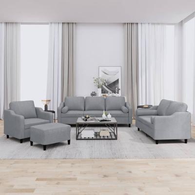 4-delige Loungeset met kussens stof lichtgrijs