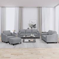 4-delige Loungeset met kussens stof lichtgrijs