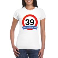 39 jaar verkeersbord t-shirt wit dames 2XL  - - thumbnail