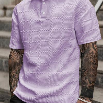 Bon&Bon Homme Heren Poloshirt - Grijs Casual Shirt met Textuur Mauve paars / S
