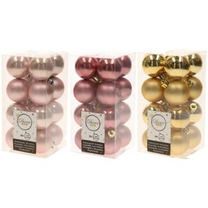 48x Stuks kunststof kerstballen mix goud/lichtroze/oud roze 4 cm