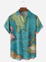 Map Chest Pocket Short Sleeve Casual Shirt - thumbnail