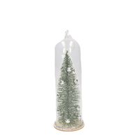 Kerst hangdecoratie glazen stolp met groen/zilveren kerstboom 22 cm   - - thumbnail