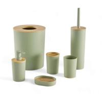 Set van 6 badkameraccessoires - VANDAAG - UTILITY - Zeepdispenser, beker, tandenborstelhouder, zeepbakje, toiletborstel, prullenbak - Groen