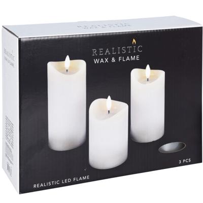 LED kaarsen/stompkaarsen - set van 3x st - wit - wax - met timer - D7 cm