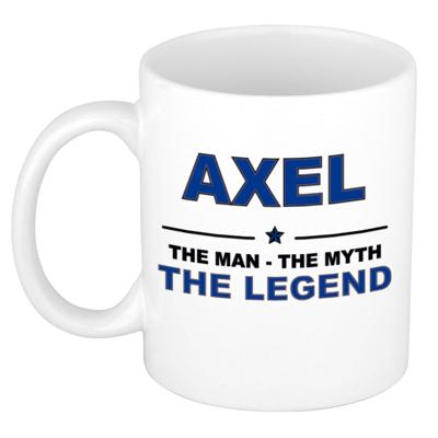 Axel cadeau mok - man myth legend - naam koffiemok / beker - wit en blauw - 300 ml Axel cadeau mok - man myth legend - naam koffiemok / beker - wit en blauw - 300 ml