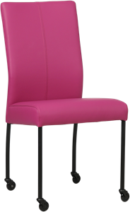 Felpaarse leren moderne eetkamerstoel Comfort - poot rond zwart met wiel - Hermes Leer Purple (felpaars leer)