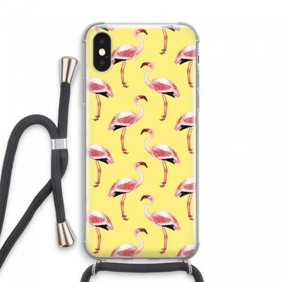 Flamingo's geel: iPhone XS Max Transparant Hoesje met koord