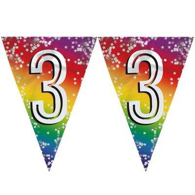 2x stuks vlaggenlijn 3 jaar versiering vlaggetjes slinger 6 meter