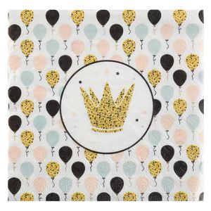 Feest servetten - ballon - 20x stuks - 33 x 33 cm - papier - goud/zwart