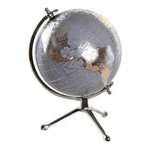 Wereldbol/globe op voet - kunststof - blauw/zilver - home decoratie artikel - D20 x H30 cm