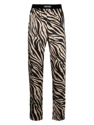TOM FORD bas de pyjama en soie à imprimé zébré - Noir