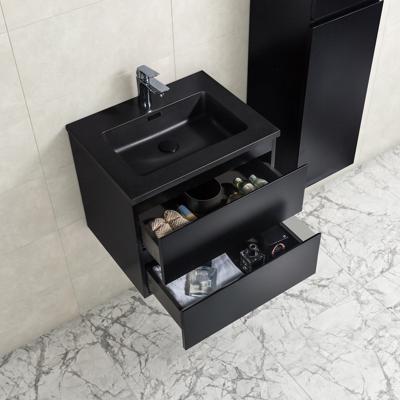 Badkamermeubel Tieme in mat zwart 60x50x48cm met zwarte wastafel