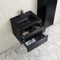 Badkamermeubel Tieme in mat zwart 60x50x48cm met zwarte wastafel