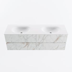 MONDIAZ VICA 150cm badmeubel onderkast Carrara 4 lades. Wastafel MOON dubbel 2 kraangaten, kleur Talc.