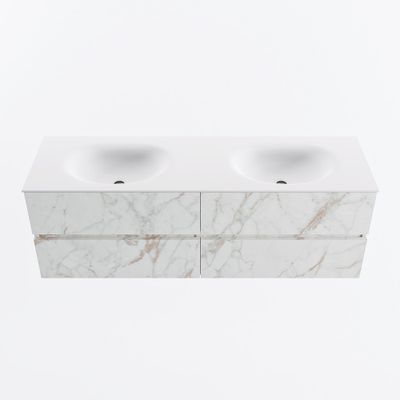 MONDIAZ VICA 150cm badmeubel onderkast Carrara 4 lades. Wastafel MOON dubbel 2 kraangaten, kleur Talc.