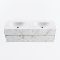 MONDIAZ VICA 150cm badmeubel onderkast Carrara 4 lades. Wastafel MOON dubbel 2 kraangaten, kleur Talc.