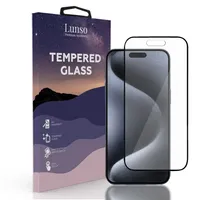 Lunso - iPhone 15 Pro - Gehard Beschermglas - Full Cover Screen protector - Black Edge - thumbnail