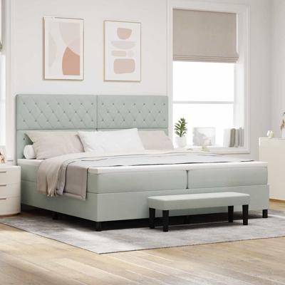 Boxspring Bed met Matras & Bank Lichtgrijs 200x200 cm Fluweel