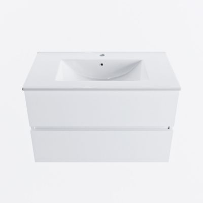 MONDIAZ VICA 80cm badmeubel onderkast Talc 2 lades. Wastafel DENIA midden 1 kraangat, kleur Glanzend Wit.