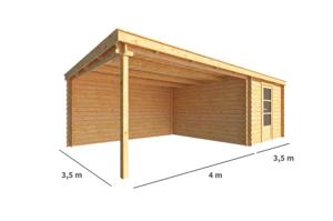 Blokhut met overkapping Els 750 cm bij 350 cm diep Lessenaarsdak - Warentuin collection