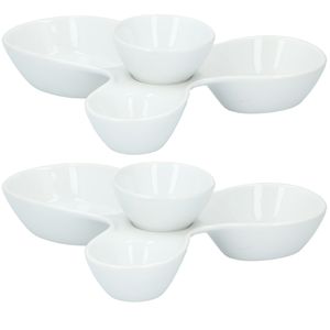 Set van 2x stuks snack/hapjes/borrelschalen met sausbakje 4-vaks 24 x 7 cm