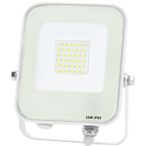 LED Bouwlamp - LED Schijnwerper - Aigi Rekan - 20 Watt - Helder/Koud Wit 6500K - Waterdicht IP65 - Rechthoek - Mat Wit - Aluminium