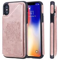 Voor iPhone XS kat boom reliëf patroon schokbestendige beschermende case met kaartsleuven & fotolijstjes (Rose goud)