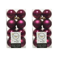 32x stuks kunststof kerstballen framboos roze (magnolia) 4 cm glans/mat - Kerstbal - thumbnail