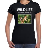 Giraf t-shirt met dieren foto wildlife of the world zwart voor dames - thumbnail