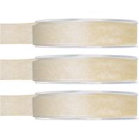 Organza sierlint - 3x - creme wit - 15 mm x 20 meter - Hobby decoratie lint - Cadeaulint