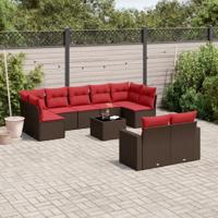 10-delige Loungeset met kussens poly rattan bruin