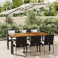 7-delige Tuinset met kussens poly rattan zwart