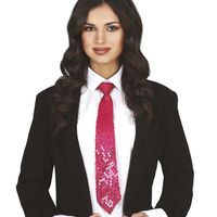 Carnaval verkleed stropdas met pailletten - fuchsia roze - polyester - volwassenen/unisex - thumbnail