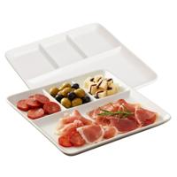 Excellent Houseware Hapjes / Tapas serveerschaal - 2x - poselein - wit - 25 cm - met vakken - vierka