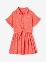 Meisjesset met geknoopte blouse en rokje koraal
